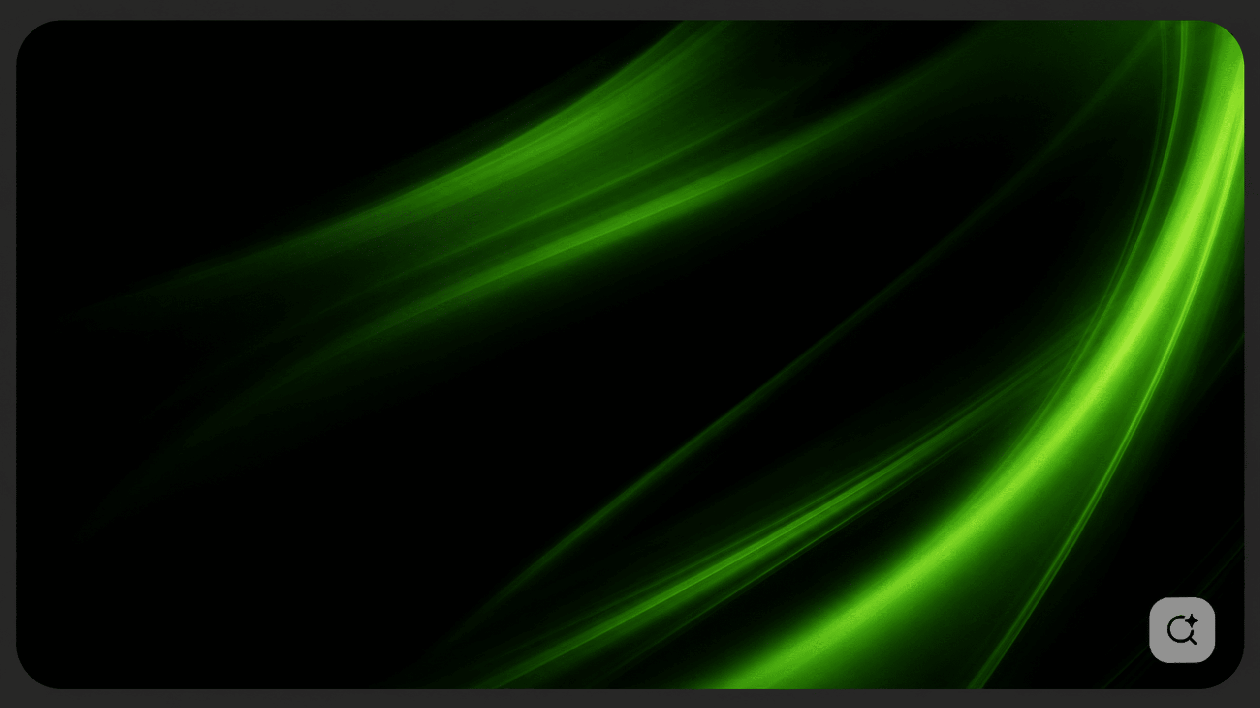 Abstracte achtergrond met golvende groene lichtlijnen op een zwarte ondergrond.